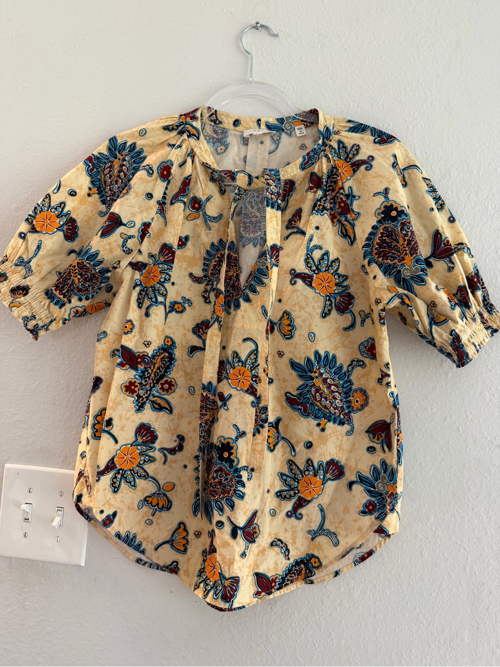 A.L.C. Cream Blouse with Blue and Orange Floral Motif